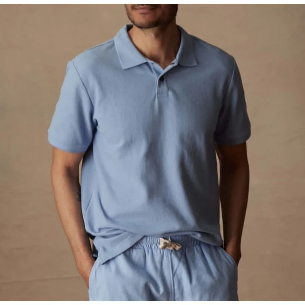 Weatherproof Vintage Men's Large Short Sleeve Honeycomb Pique Polo Light Blue